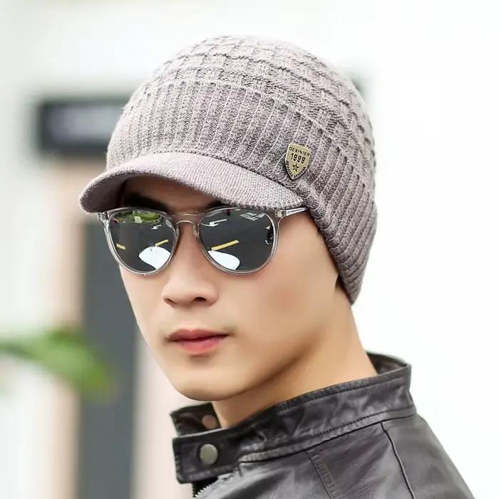 Casquettes visière chapeau hommes tricoté laine chapeaux d'hiver