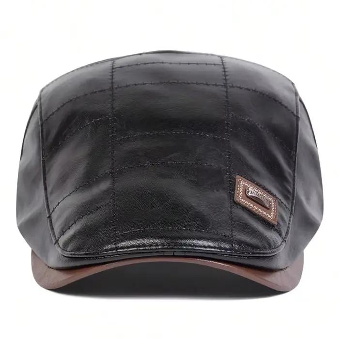 Casquettes de gavroche rétro en cuir PU pour hommes