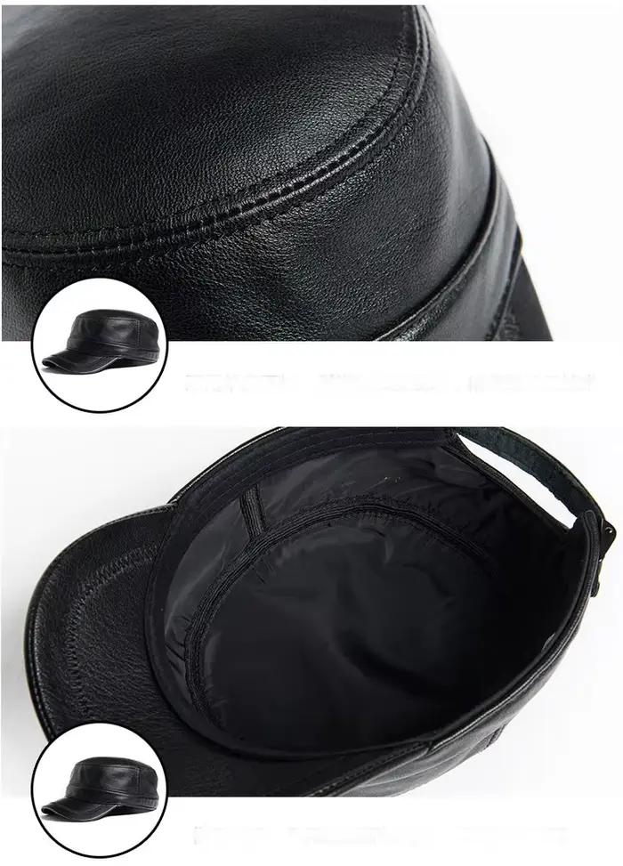 Casquette d'hiver en cuir véritable pour personnes d'âge moyen et âgées