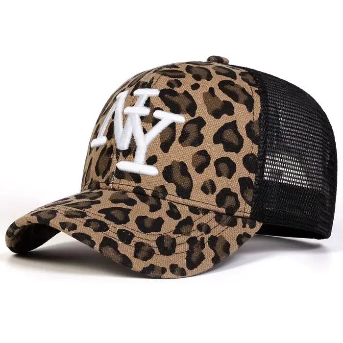 Casquettes de baseball unisexes avec broderie de lettres NY et imprimé léopard