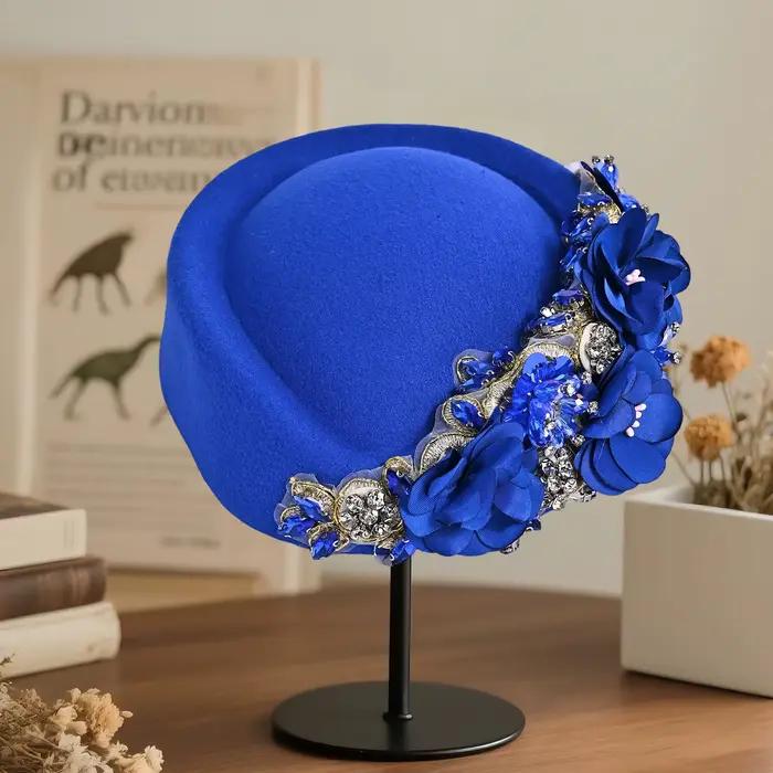 Élégant Vintage doux pilulier chapeau fleurs strass décor thé fête Fedoras