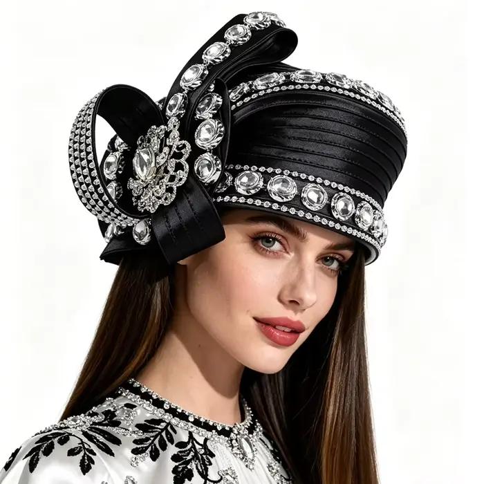 Chapeau bibi de luxe pour femme avec strass