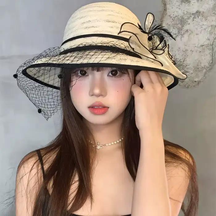 Chapeaux Bob en Dentelle Française Vintage pour Femmes Style Britanique Élégants à Fleurs Occasions Spéciales Plages Cérémonies Eglise