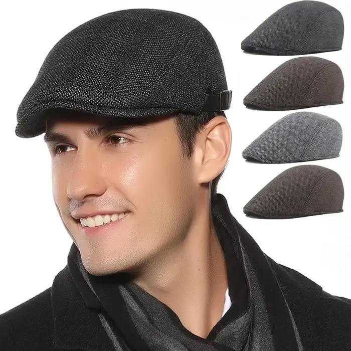 Mode bérets britanniques hommes de haute qualité automne hiver laine chapeau à chevrons casquette plate classique