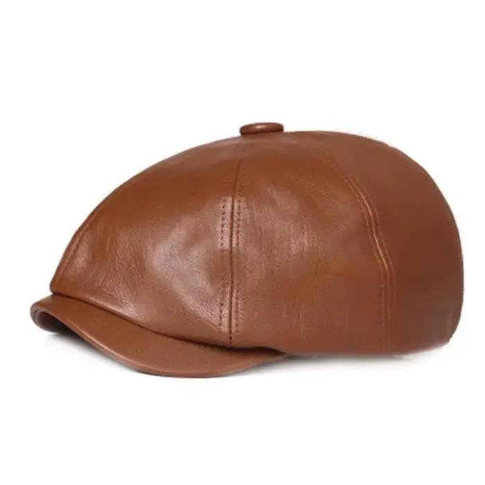 1 PC Retro Octagonal Chapeau en Cuir Autumn Men's Beret Elegant Fashion Cap Caps Pour Hommes Femmes