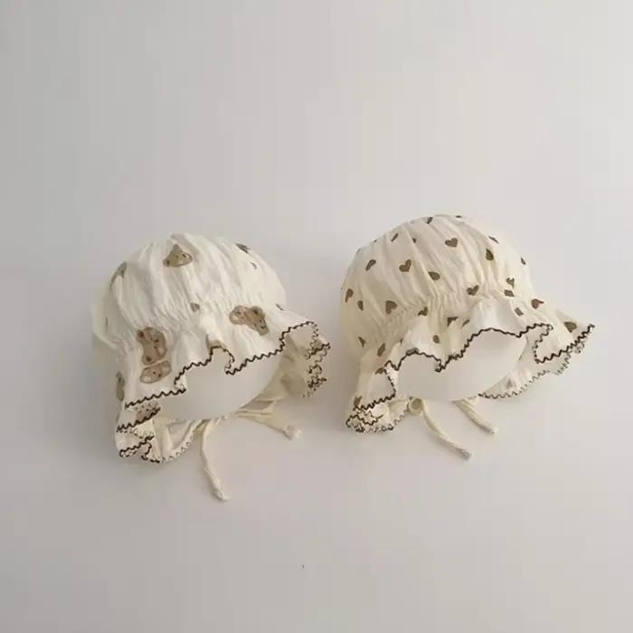 Chapeau de Princesse Dentelle Gaze Coton Bébé Fille Nouveau-Né Printemps Été Soleil Occasions Spéciales