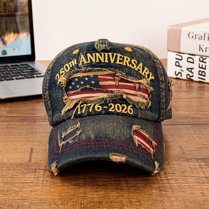 Casquette de baseball en jean vieilli motif drapeau USA vintage 250e anniversaire pour hommes et femmes style patriotique multifonctionnelle ajustable pour toutes les saisons