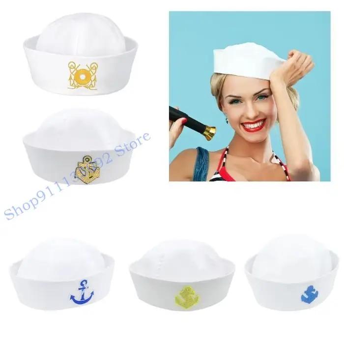 Chapeau de capitaine marin en polyester orné de badge brodé pour hommes quatre saisons cosplay fêtes costumées occasions spéciales
