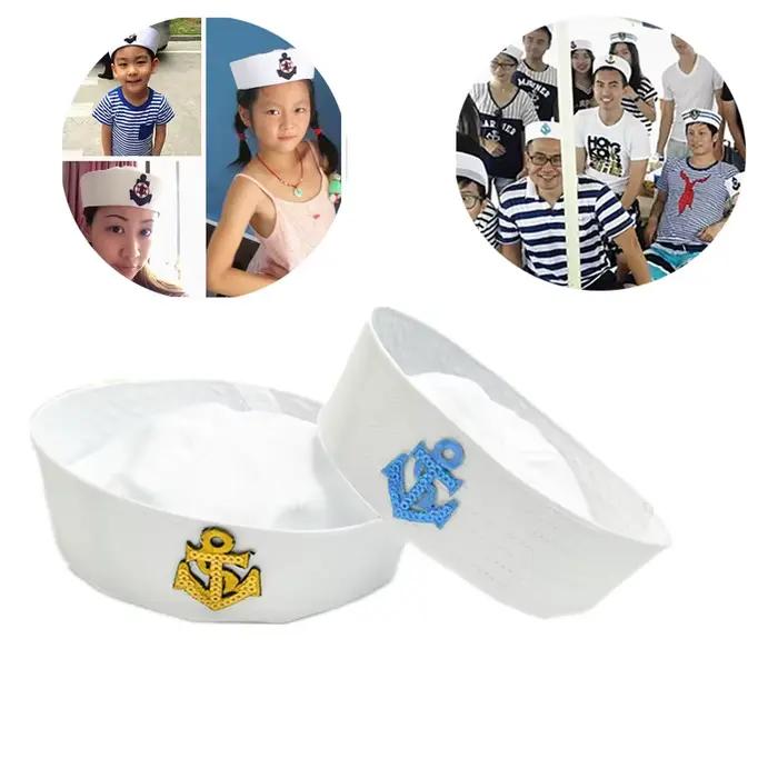 Chapeau blanc de capitaine marin, casquette marine, chapeau militaire avec ancre, déguisement nautique marin, costume de cosplay, occaseions de performance et de voyage