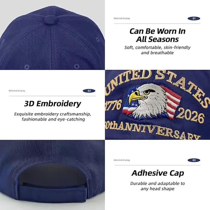 Casquette ABLECAP 250e Anniversaire USA Casquettes de Baseball Brodées Aigle pour Hommes et Femmes Occasions Spéciales Patriotisme Vintage