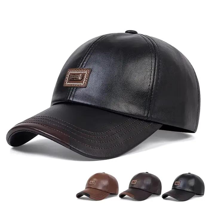 Casquettes de Baseball en cuir Pu avec étiquette de lettre