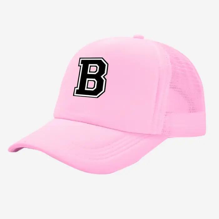 Chapeau de camionneur rose imprimé 26 lettres pour enfants – Maille respirante