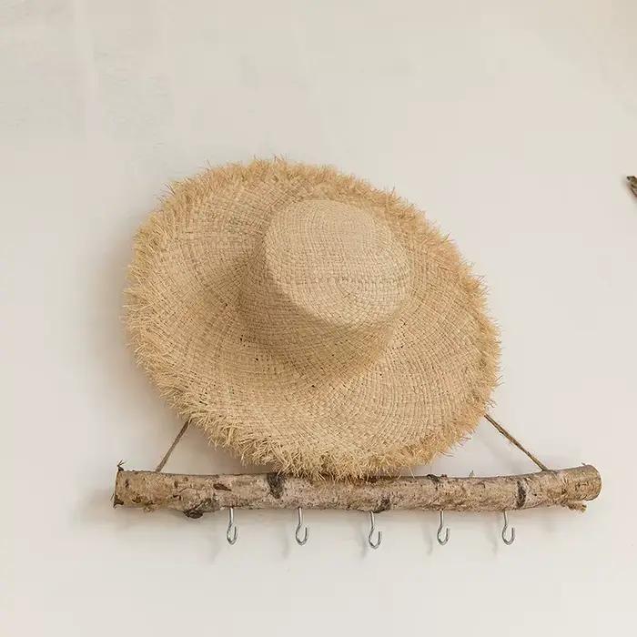 Chapeau de plage en raphia naturel fait à la main pour femme protection solaire large bord plage vacances été printemps