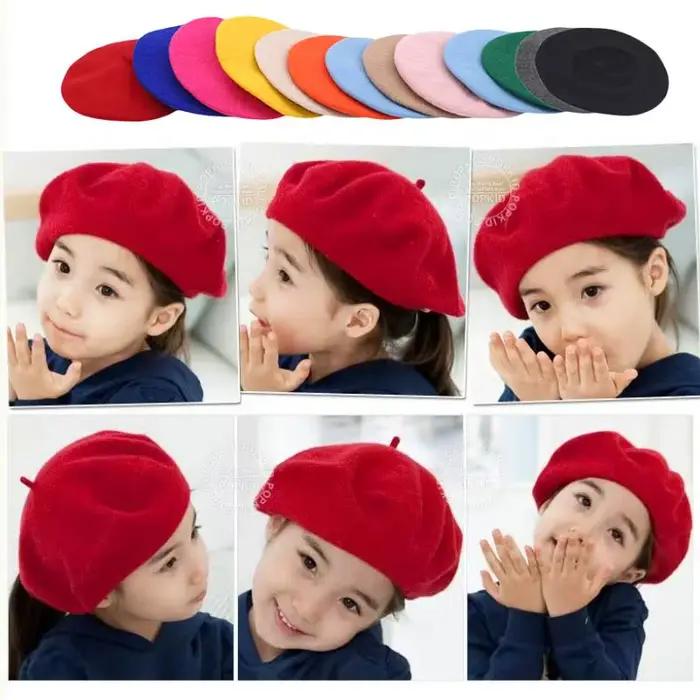 Mode bébé béret chapeau pour filles laine Vintage enfants bonnets casquette