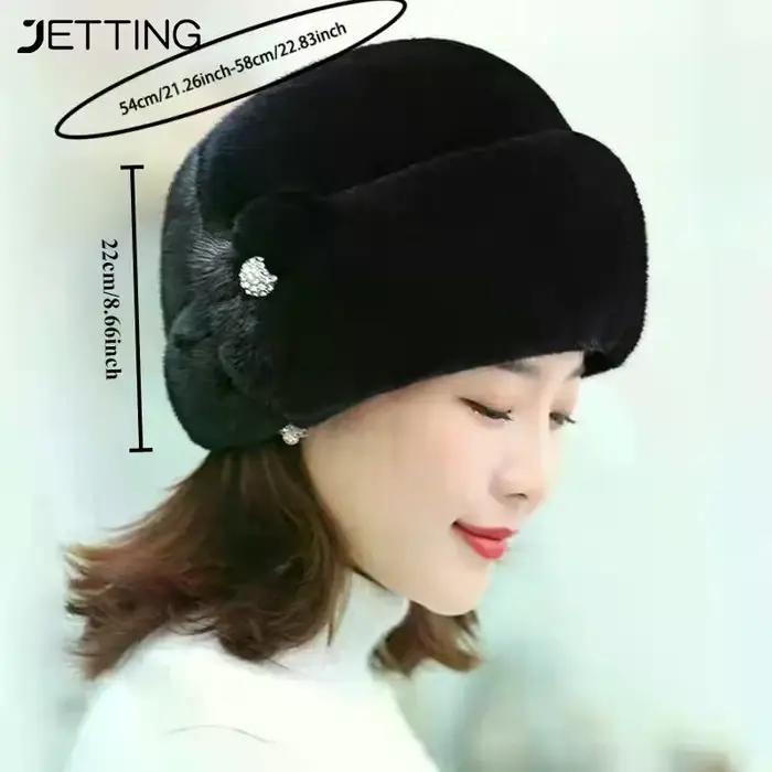 Femme fausse fourrure chapeau d'hiver épaissi garder au chaud casquette d'âge moyen fleur décor seau chapeaux