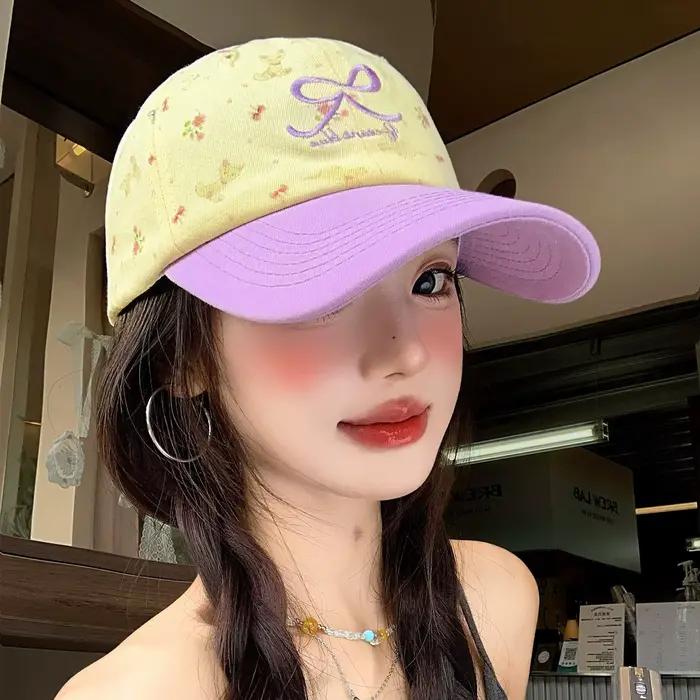 Casquette de baseball rose brodée avec nœud pour femme