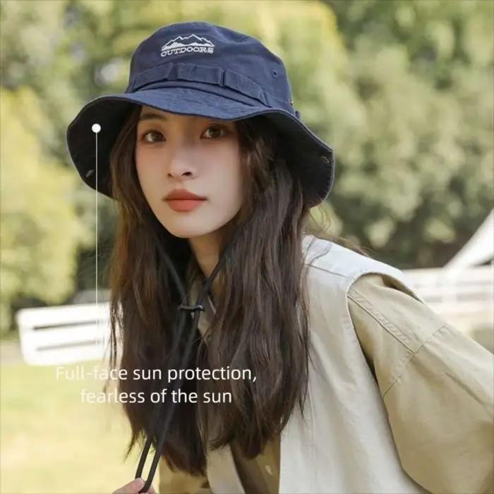 Chapeau d'Escalade de Camping Unisexe Mode Plage de Montagne Chapeau de Pêcheur Brodé Protection Solaire Casquette de Voyage en Plein Air à Large Bord Polyester Pour Randonnée Camping Loisirs Occasions Spéciales
