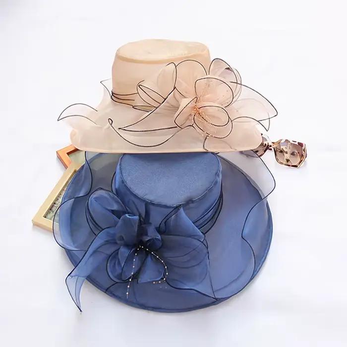 Chapeau Vintage en Organza à large bord pour femmes