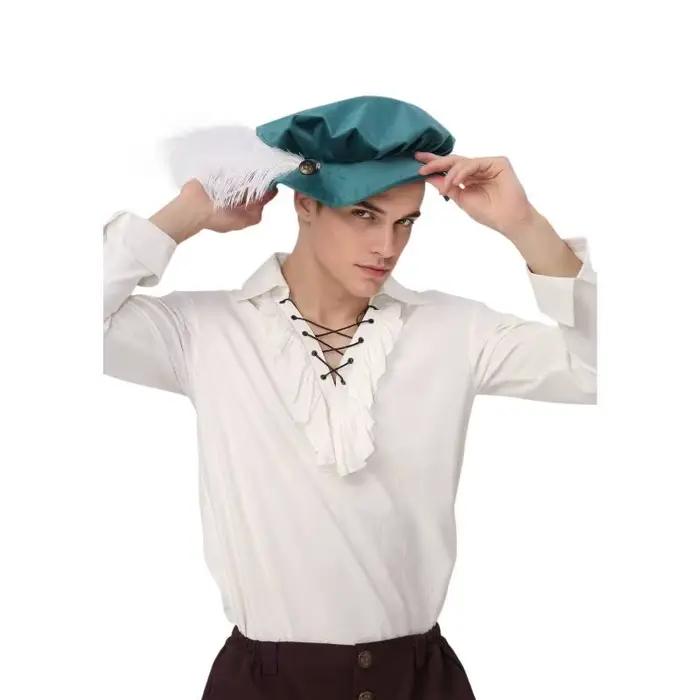 Chapeau Tudor médiéval en daim WENAM avec plume