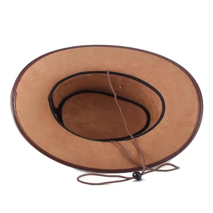Combhasaki Chapeaux de cow-girl occidental pour hommes avec ficelle réglable en cuir artificiel à large bord pour