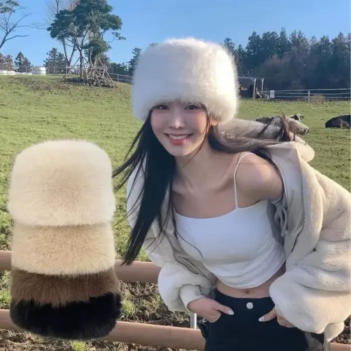 Cadeaux de noël chapeau seau en fourrure moelleuse casquette Panama
