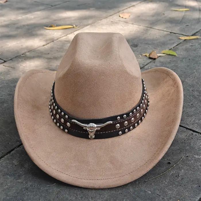 Chapeau Fedora de Cowboy occidental en daim et cuir rétro pour hommes et femmes