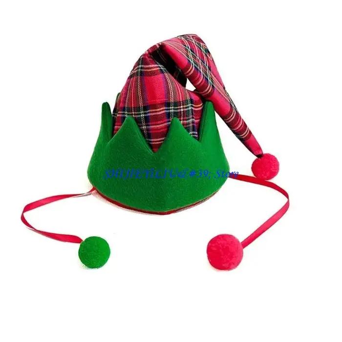 Chapeau d'elfe de Noël avec pompons, accessoire de costume pour adultes, couvre-chef pour événements de Noël et festivals, décoration festive pour fêtes et mascarades