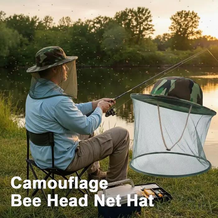 Chapeau de pêche camouflage pour homme avec moustiquaire anti-insectes et protection solaire pour activités de plein air