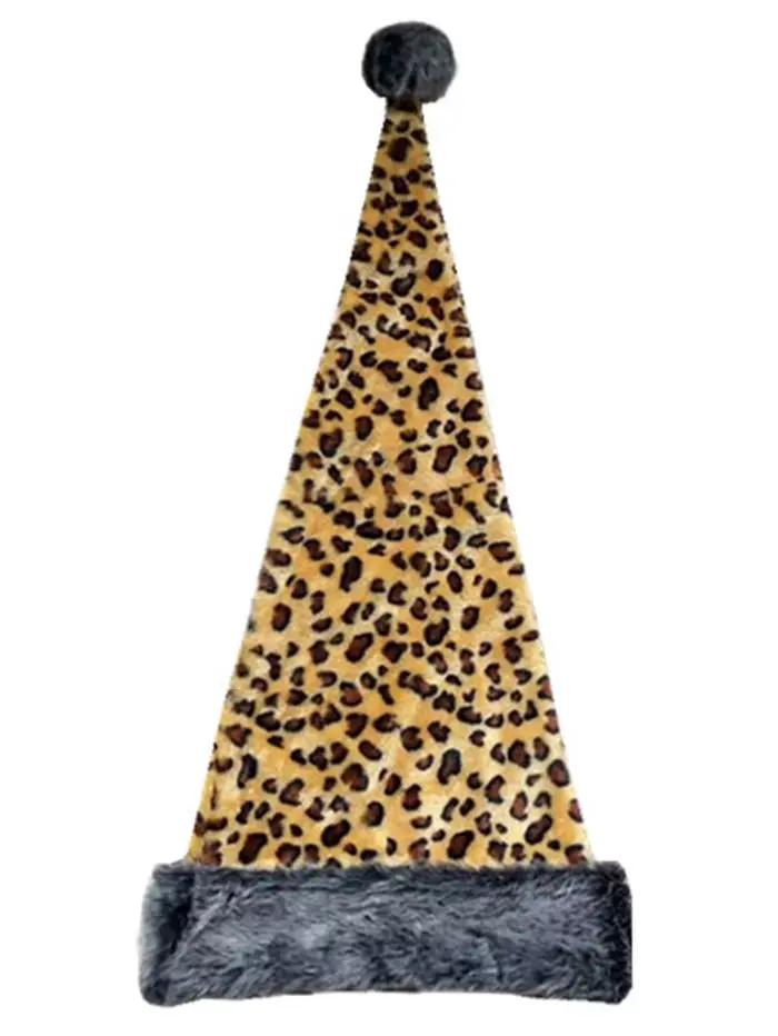 Chapeau de Noël en peluche imprimé léopard noir et marron pour adultes et enfants décoration de fêtes de fin d'année atmosphère festive
