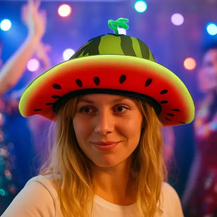 Chapeau de pastèque créatif de dessin animé confortable mignon à large bord chapeau de soleil unisexe casquette d'halloween amusante accessoire de costume de fête