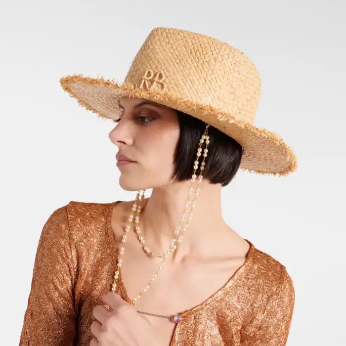 JOPearl-Chapeau de plage en paille de raphia pour femmes