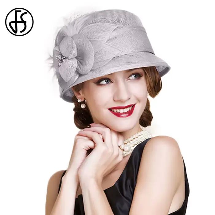Sinamay-Chapeau Fedoras Rose à Fleurs pour Femme