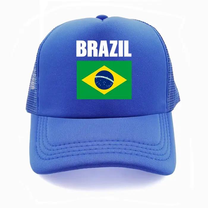 Casquette de baseball réglable en maille filet avec drapeau du Brésil pour adultes