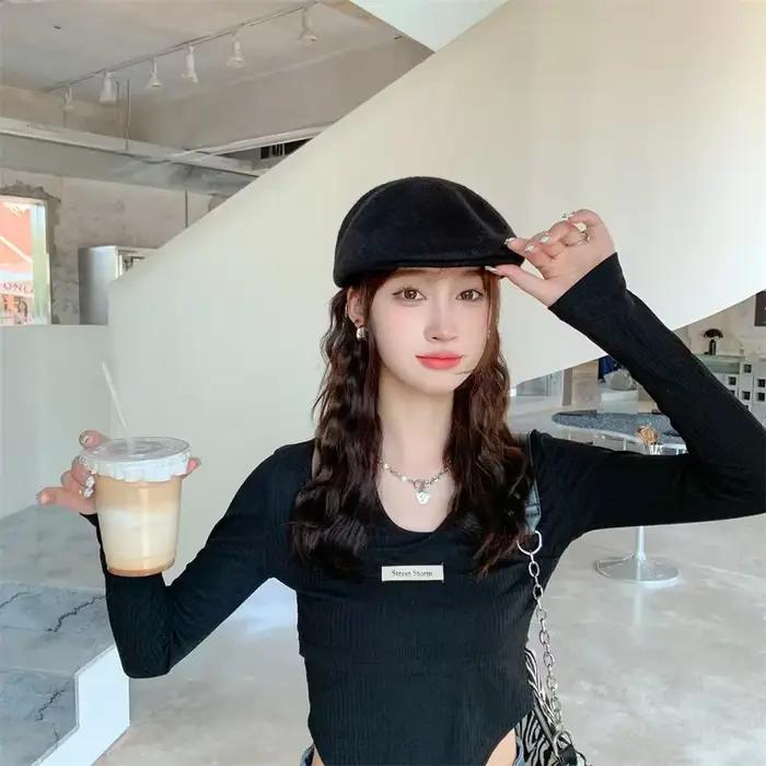 Casquette Newsboy britannique Y2K pour femme