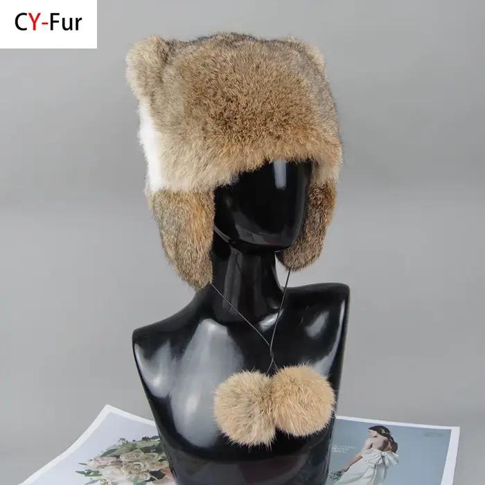 Bonnet en fourrure de lapin naturelle pour femme 2026 – Chaud et tendance pour l'hiver