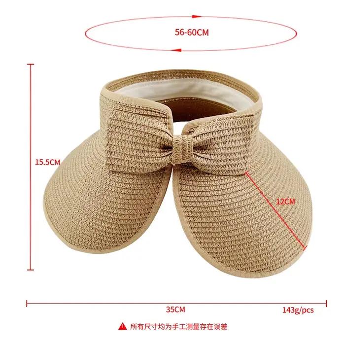 Nouveau femmes été visières chapeau pliable large grand bord nœud papillon vide haut chapeaux de paille