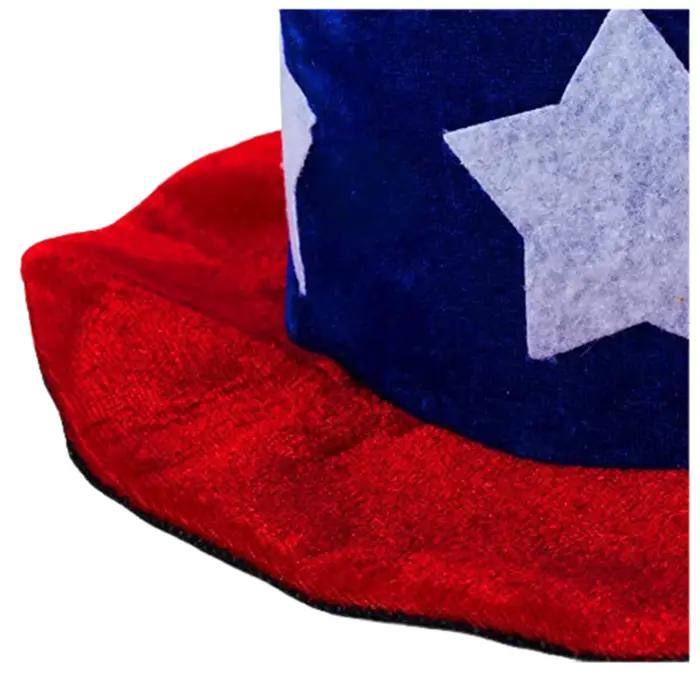 Chapeau haut à drapeau patriotique pour la Fête de l'Indépendance et autres occasions festives en peluche rouge blanc et bleu pour adultes
