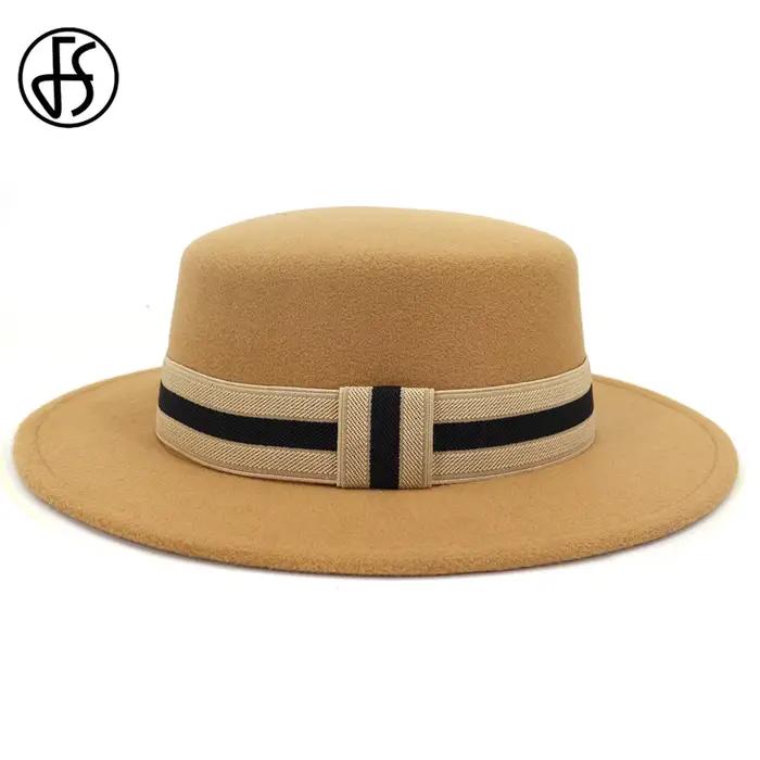 Chapeau fédora FS en feutre de laine unisexe avec ruban, large bord, style sport, pour hommes et femmes, adapté pour les fêtes Jazz, printemps et automne, offre cadeau pour occassions spéciales