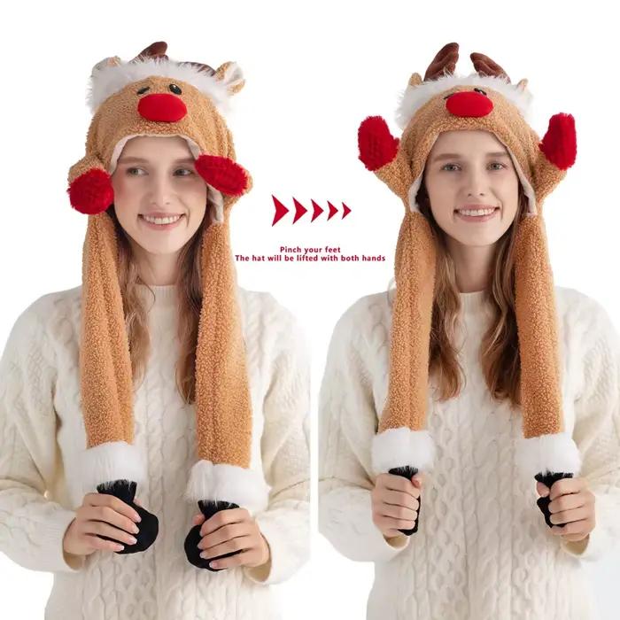 Chapeau de renne en peluche mignon avec oreilles sautantes