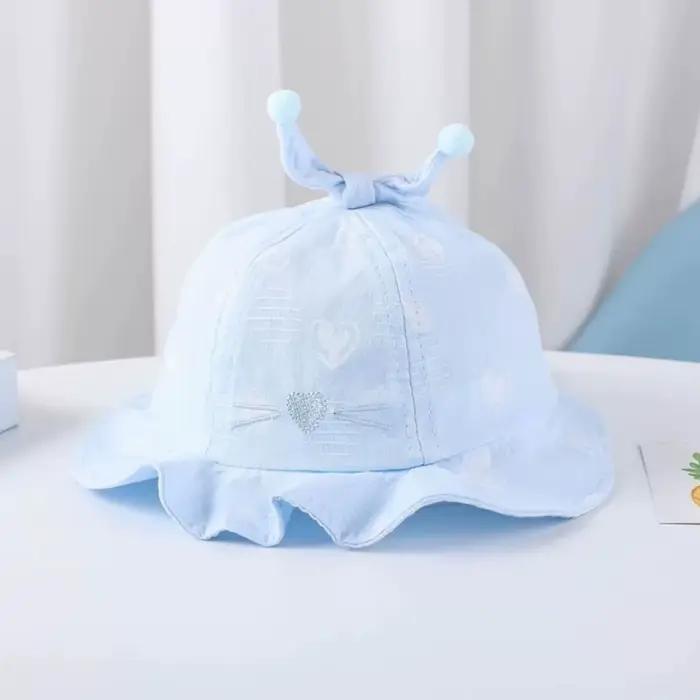 Chapeau de soleil pour bébé imprimé cœurs plissé avec nœud large bord protection solaire style pêcheur pour garçon occasions spéciales extérieures