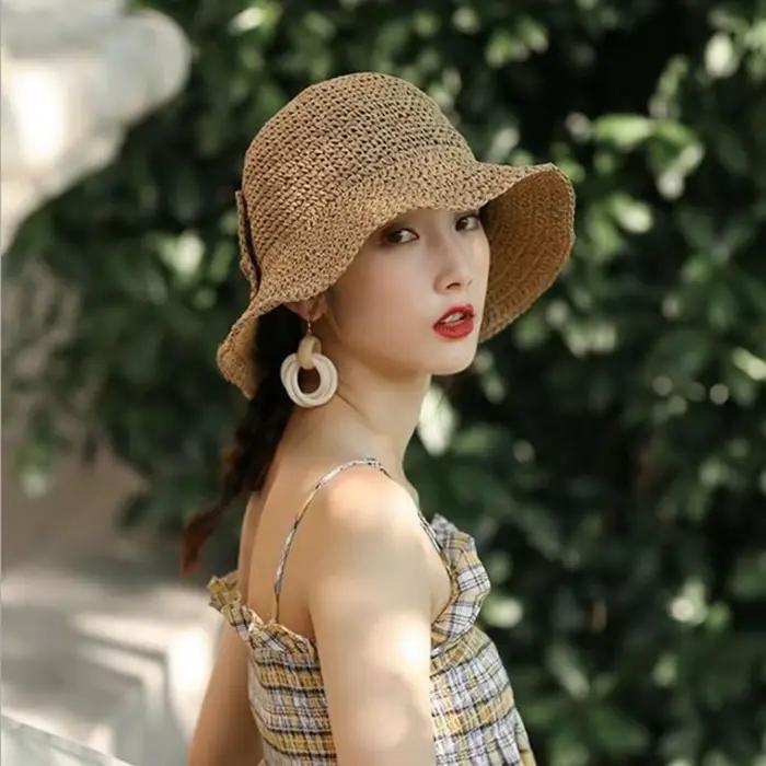 Chapeau de paille femme nœud papillon Crochet été bassin