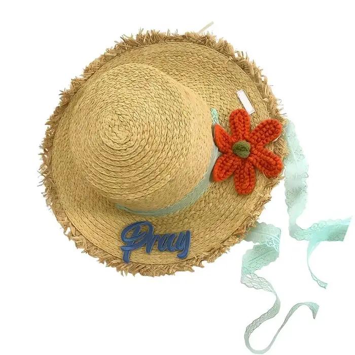 Chapeau paille en papier tissé à main 39BB avec motifs floraux