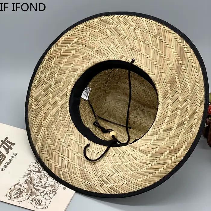 Chapeau de sauvetage en paille avec corde attachée pour femmes et hommes style sport protection solaire plage printemps automneextérieur