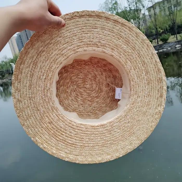 Chapeau de paille bateau à large bord français élégant ruban carré