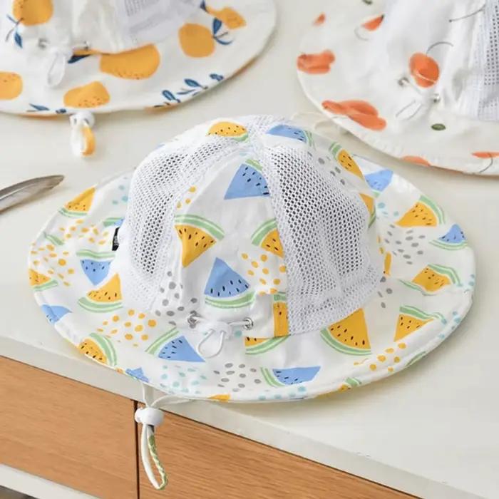 Chapeau de soleil pour enfants à motif de dessin animé, fin, à large bord, casquette de pêcheur pour bébé, imprimé fruits, réglable, pour les voyages en plein air