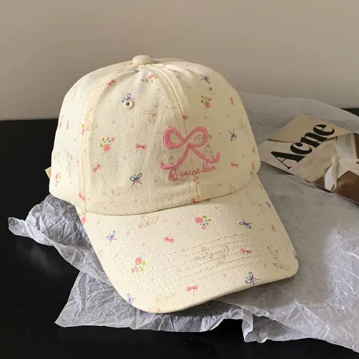 Casquette de baseball rose brodée avec nœud pour femme