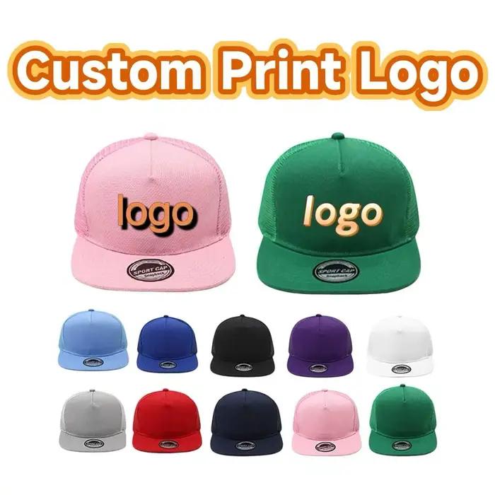 Casquette à visière plate rigide à cinq panneaux avec logo imprimé personnalisé