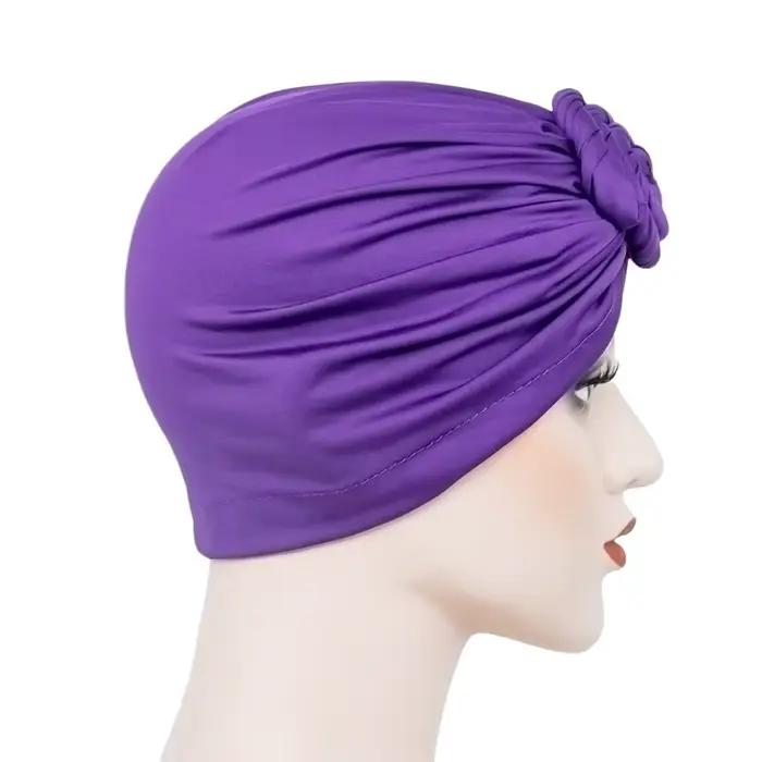 Femmes Turban haut noeud fleur décor bandeau musulman dames couverture de cheveux bonnet coiffe de tête couleur unie inde chapeau accessoires