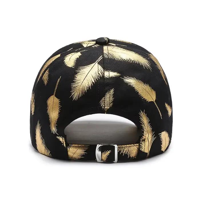 Casquette de baseball FS Brand noire à imprimé plumes dorées pour hommes et femmes