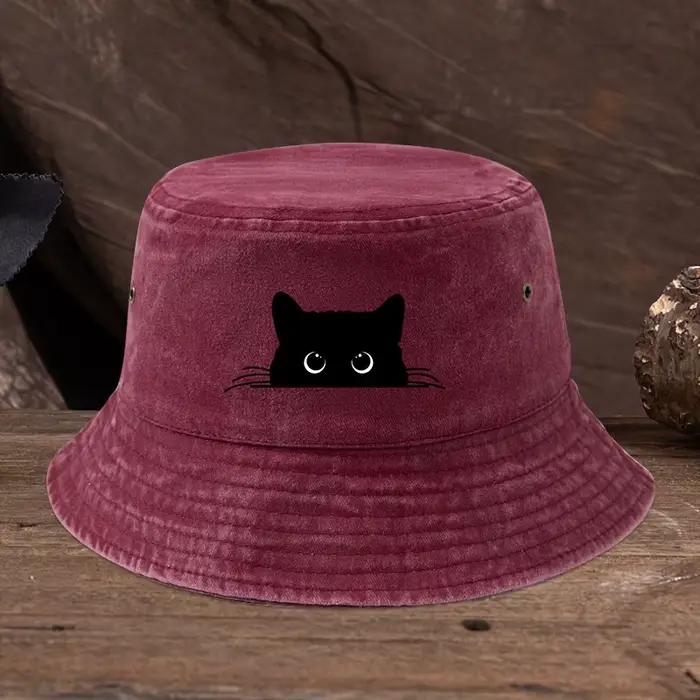 Chapeau de pêcheur à motif imprimé chat noir